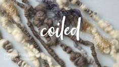 several strands of yarn with the words coiffed on top and bottom, in white letters