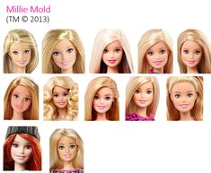 the barbie dolls are wearing different hairs and make their faces look like they have blonde hair