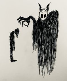 a black and white drawing of an owl with long legs holding a human figure in the air