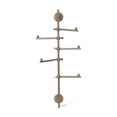 a metal coat rack with three balls and two hooks on the top of each rod