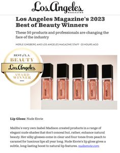 We are so honored to have received the Best of L.A. Beauty award for our Nude Envie Lip Glosses. A lot of hard work and dedication has gone into the creation of this brand and we are so proud of the strides that we have made. A very big thank you to Merle Ginsberg and the team over at @losangelesmagazine for recognizing us among 2023's Best of Beauty award winners. Lip Glosses, Beauty Awards, So Proud, Hard Work, Angeles