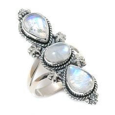 PRICES MAY VARY. SPECIFICATIONS - Metal - Solid 925 Sterling Silver (925/1000) | Finish - Oxidized | Gemstone - Rainbow Moonstone SILVER PURITY AND COMPOSITION - This beautiful handmade gemstone ring is made from the fine sterling silver as hallmarked with the 925 metal stamp. 925 sterling silver is made from 92.5% silver and 7.5% copper. The copper is added to stabilize the silver so that it can hold its beautiful shape. QUALITY AND CRAFTSMANSHIP - These gemstone rings are Handmade with high-qu Designer Handmade Jewellery, Ring Stone, June Birthstone, Blue Fire, Elegant Ring, Moonstone Ring, June Birth Stone, Everyday Jewelry, Ring Handmade