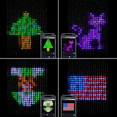 four screens showing different colors and shapes of an american flag