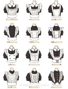 the instructions for how to wear an apron in different styles and colors, including black and white