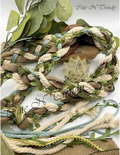 several different types of rope with leaves on them