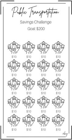 the printable table transportation savings challenge is shown in black and white, with numbers on each