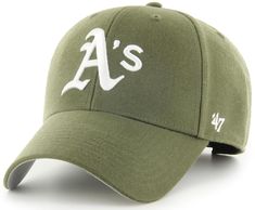 a's baseball cap in green with white letters on the front and back side