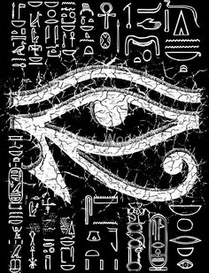 the eye of horush is depicted in egyptian hierograms and symbols