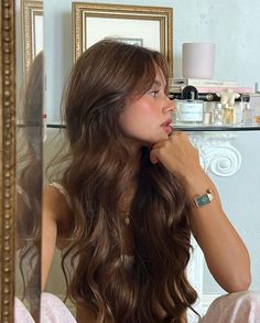 Extra Long Haircuts, Soft Curled Hair, Brunette Aesthetic, Brown Hair Inspo, Long Brown Hair, Senior Pics, Hair Inspo Color, Dream Hair, Brunette Hair