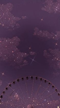 a ferris wheel in front of a purple sky filled with stars