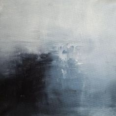 an abstract painting with black and white colors on the bottom half of it, in grey tones