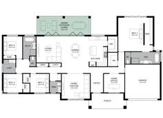 the floor plan for an apartment with three bedroom and two bathrooms, one bathroom on each side