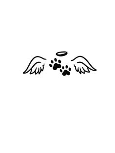 a dog paw with two wings and an angel's halo above it, on a white background