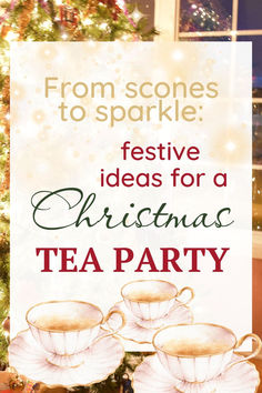 a christmas tea party sign in front of a tree