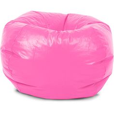 a pink bean bag chair sitting on top of a white floor