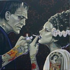 tattoome: “ Till death do us part, oh wait.. Follow my blog with Bloglovin, thanx ” #frankensteinsmonster #brideoffrankenstein Frankenstein Art, Horror Vintage, Art Beat, Frankenstein's Monster, Classic Monsters, Bride Of Frankenstein, Movie Monsters, Monster Art, Classic Horror