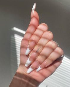 Long Coffin French Tip, Coffin French Tip, Long French Nails, White Nail Ideas, Nails Acryl, Ballerina Acrylic Nails, Coffin French, Holloween Nails