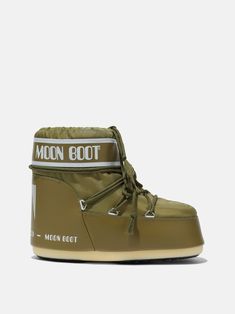 ICON LOW KHAKI NYLON BOOTS | Moon Boot® Official Store Moon Boots Low, Boots Moon, Low Ankle Boots, Moon Boot, Low Boots, Moon Boots, Baby Boots, Ski Boots, Iconic Women