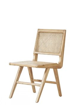 a wooden chair with wicker seat and backrests on an isolated white background