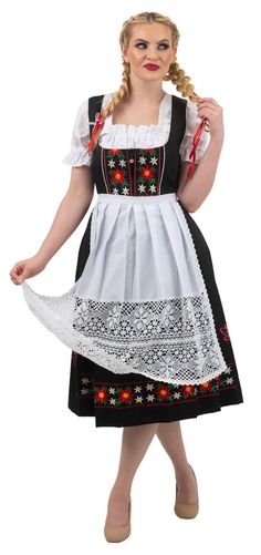 ***************** ***********   DIRNDL   **********  Made By "  DIRNDL TRACHTEN HAUS  " **  Color  ** In A Dark Black TRIM In White EMBROIDERY  In Red, Green, Yellow, White Material 80 % COTTON 20 % POLYESTER The Top Of The Dirndl is " LINED" On The Inside  Zipper Has A Zipper In The Front _____________________ NOTICE *  On The Underside The Pretty Embroidery At The Bottom Is Backed With White Backing. I have taken a photo so you can see this. Please Look At The Photo :-)) This is a really nice German Dirndl Dress, Apron Top, German Dress Dirndl, Lace Apron, Oktoberfest Costume, Top Embroidery, Oktoberfest Outfit, Beer Girl, Pretty Embroidery