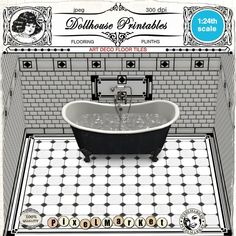 an old fashioned claw foot bathtub in the middle of a tiled floor with black and white tiles