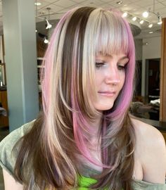 Hair Dye Inspo Colorful, Coquette Hair Dye Ideas, Pink And Blonde And Brown Hair, Cool Toned Skin Hair Color Ideas, Napoleon Ice Cream Hair Color, Blonde Pink And Brown Hair, Pink Brown Blonde Hair, Cool Tones Hair Color, Neopolitan Hair Curly