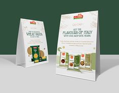 two different types of italian food on display in front of a green background with the words get the platuoes of italy