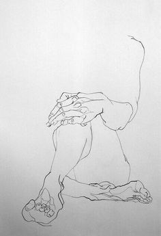 a black and white drawing of a person's legs with their hands on the ground