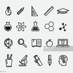 black and white science icons set