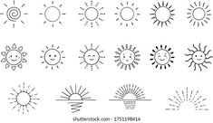 the sun and other types of weather icons are shown in this set, which includes different shapes