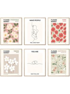 four different greeting cards with flowers on them