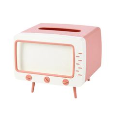 an old fashioned pink and white microwave oven