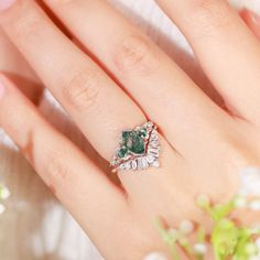 Experience the enchanting allure of our Gardenia Ring, a true masterpiece inspired by the beauty of nature. This exquisite ring features a captivating hexagon-shaped moss agate gemstone, complemented with delicate leafy motifs, intertwining and embracing the centerpiece with a touch of botanical elegance. The intricate detailing captures the essence of nature's graceful foliage, adding a sense of whimsy and charm to the design. May this ring inspire your soul to flourish and embrace the wonders Bff Rings, Moss Agate Ring, Ring White Gold, Forever Jewelry, Jewelry Ring Box, Agate Ring, Shop Engagement Rings, Engagement Ring Wedding Band, Agate Gemstone