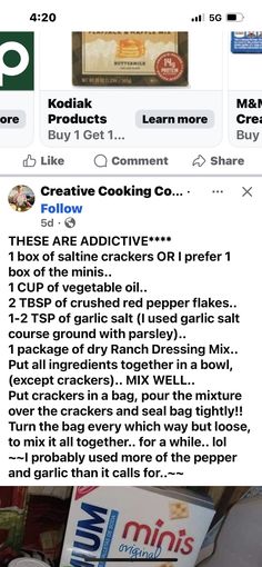 an image of someone's facebook page with the caption that reads, creative cooking co