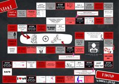 a black and red board game with instructions on how to play it in the dark