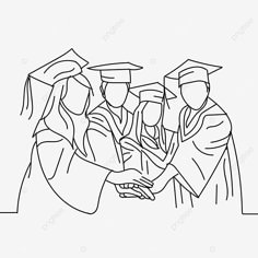 black and white line drawing of graduates shaking hands