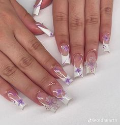 Nails Acrylic Flower, Fall Nails Acrylic, Quinceanera Nails, Nails Summer Nails, Purple Acrylic Nails, Purple Nail Designs, Stylish Nails Designs, Purple Nail