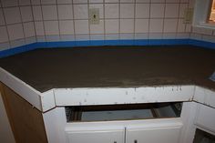 the counter top is covered in cement and ready to be put into the oven area