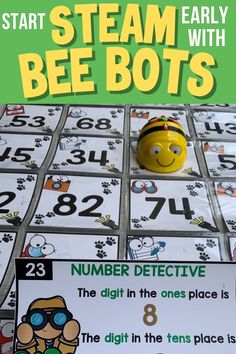 a game board with numbers and an image of a smiling face on it that says, start steam early with bee bots