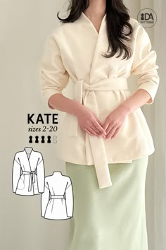 The cloud-like oversized silhouette of the Kate coat quite literally wraps you up in a graceful manner and the stand collar gently flows at the lines of your neck 🤍 KATE WRAP COAT PDF Digital Sewing Pattern for Women Sizes 2-20 After your purchase you will receive: an instructional ebook, the nested pattern in 10 sizes and 2 formats, A4/Letter and A0 copyshop, and the video tutorial. Design: Loose fit wrap coat Stand collar No closure Inseam pockets Separate belt included Fully lined Length at Designer Sewing Patterns, Coat Patterns Sewing Women Free, Wrap Coat Pattern, Winter Sewing Patterns, Cardigan Sewing Pattern, Stylish Sewing Patterns, Sewing Dresses For Women, Coat Sewing Pattern, Coat Sewing