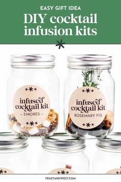 three mason jars filled with cookies and spices, the text reads easy gift idea diy cocktail