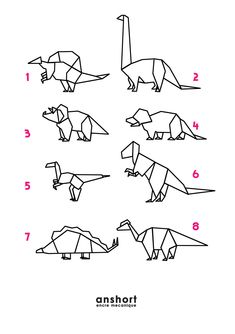 how to draw an origami dinosaur step by step instructions for kids and adults