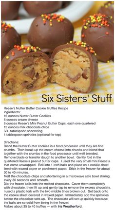 a recipe for six sisters'stuff with chocolate covered cookies and sprinkles