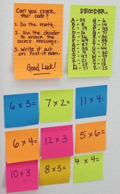 several post it notes with different times and numbers on them, all written in bright colors