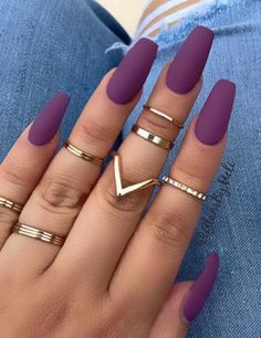 Classy Nail Art Ideas, Classy Nail Art, Coffin Nails Matte, Nagellack Trends, Matte Nails Design, Purple Nail, Classic Nails, Metallic Nails, Coffin Nails Designs