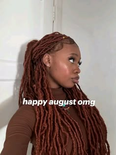 Faux Locs Hairstyles Ginger, 350 Soft Locs Black Women, Ginger Faux Locs On Dark Skin, Ginger Locs Hairstyles, Ginger Fox Locs, Black Ginger Braids, Copper Faux Locs Black Women, Braided Hairstyles For Black Women Ginger, Copper Goddess Locs