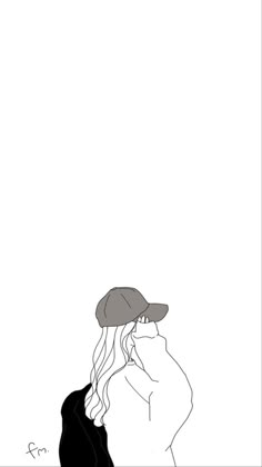 a drawing of a person with a hat on their head looking up at the sky