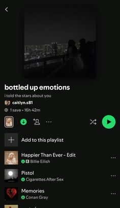 an iphone screen with the text'bottled up emotions'in green on it