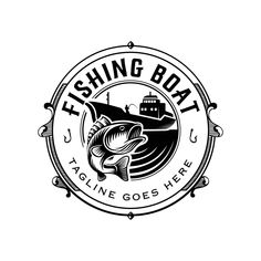 the fishing boat logo is black and white