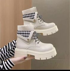 Lasaky - Platform Martin Boots with Skirt, Low-cut College Boots, Increased Short Boots Boots With Skirt, Winter Footwear, Chic High Heels, Rough Heels, Fur Shoes, Platform Sandals Heels, Martin Boots, Chunky Boots, Shoes Woman